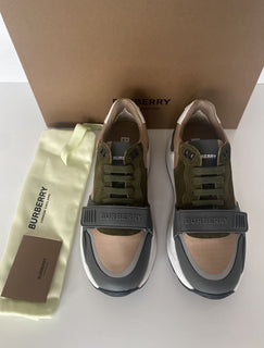 NIB Burberry Herren Ramsey Check Beige &amp; Green Sneakers 8 US (41 Euro) 8045292 IT 