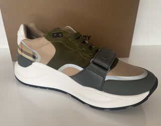 NIB Burberry Herren Ramsey Check Beige &amp; Green Sneakers 8 US (41 Euro) 8045292 IT 