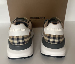 NIB Burberry Herren Ramsey Check Beige &amp; Green Sneakers 8 US (41 Euro) 8045292 IT 