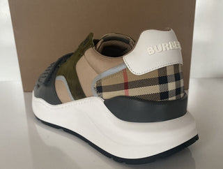 NIB Burberry Herren Ramsey Check Beige &amp; Green Sneakers 8 US (41 Euro) 8045292 IT 