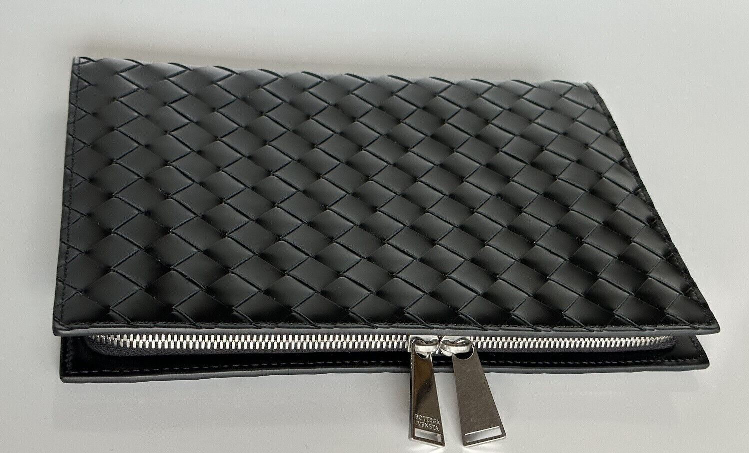 NWT Bottega Veneta Intrecciato Shiny Calf Leather Document Case Black 592855