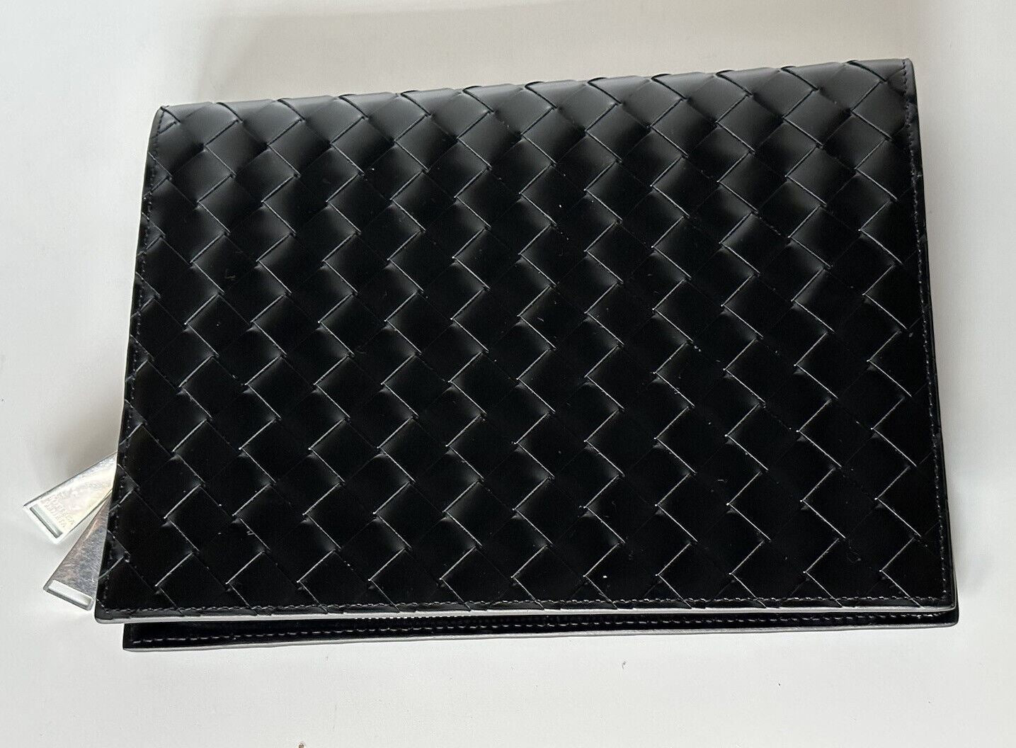 NWT Bottega Veneta Intrecciato Shiny Calf Leather Document Case Black 592855