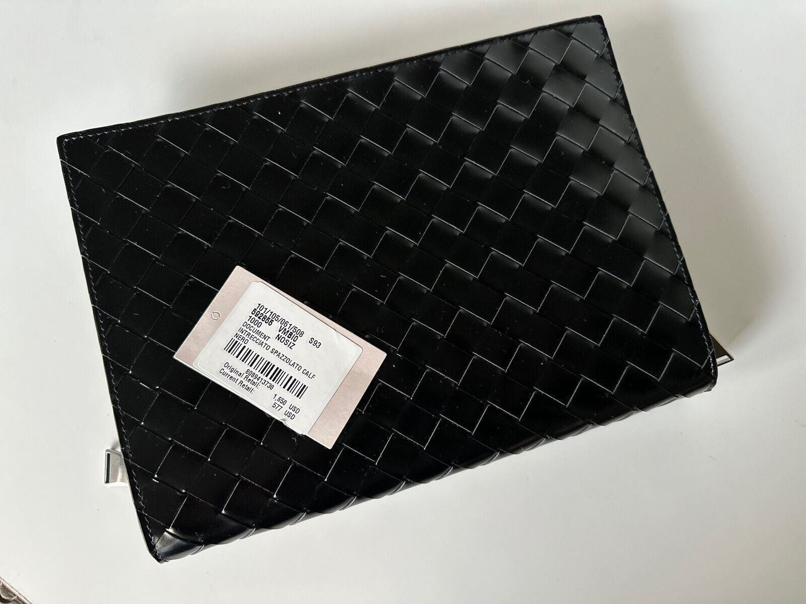 NWT Bottega Veneta Intrecciato Shiny Calf Leather Document Case Black 592855