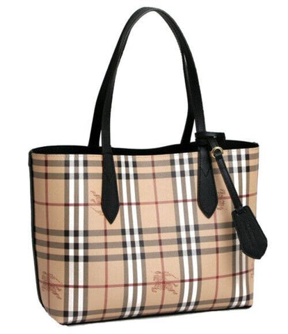 NWT Burberry Reversible Check Leather Haymarket Tote Bag Black/Beige 4049635 IT