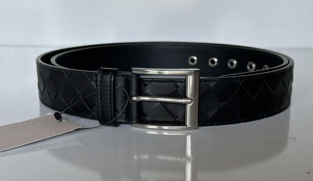 NWT 580 $ Bottega Veneta Intrecciato Nappaleder Schwarzer Gürtel 44/110 IT 580673 