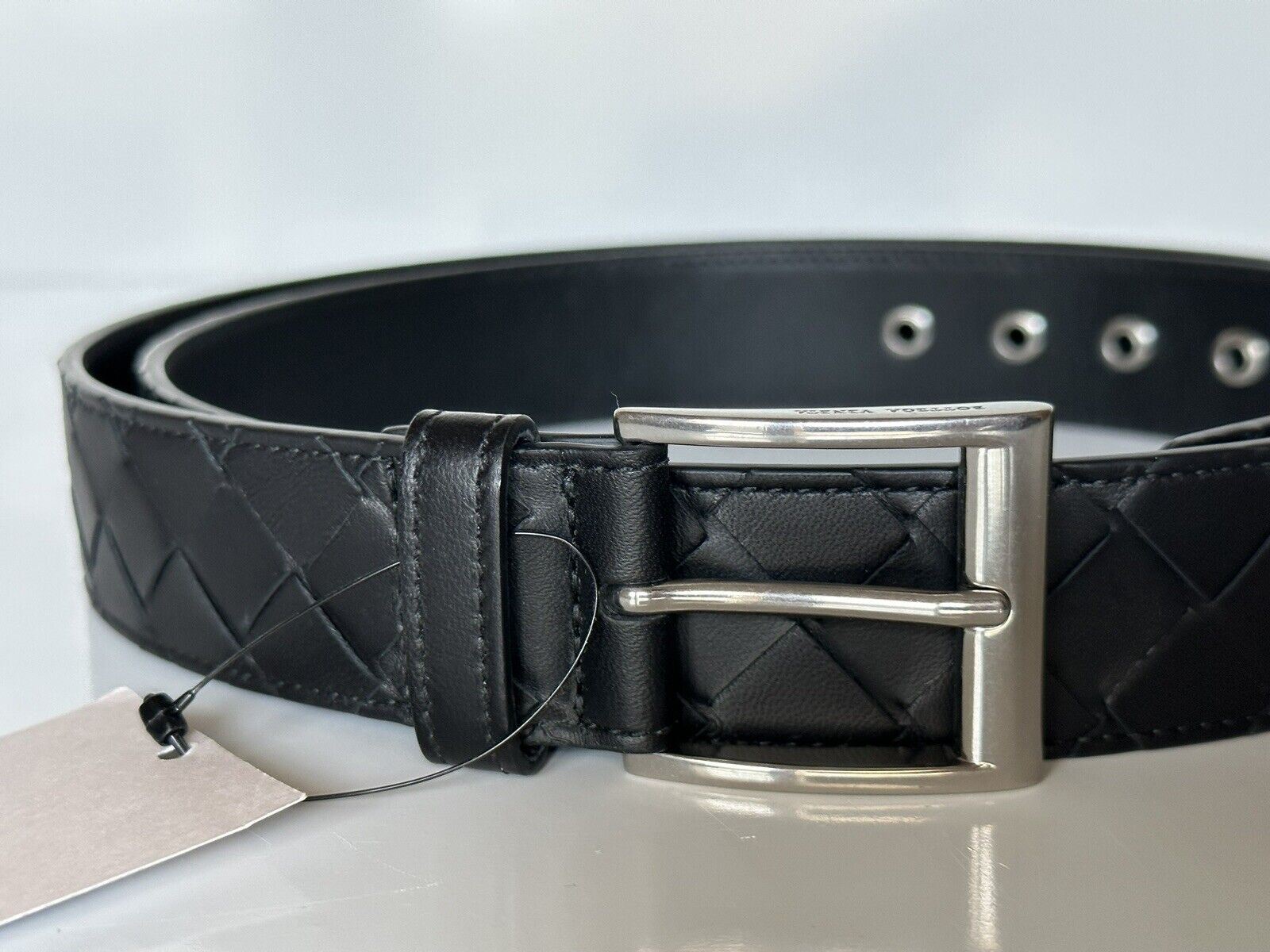 NWT $580 Bottega Veneta Intrecciato Nappa Leather Black Belt 44/110 IT 580673