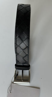 NWT 580 $ Bottega Veneta Intrecciato Nappaleder Schwarzer Gürtel 44/110 IT 580673 