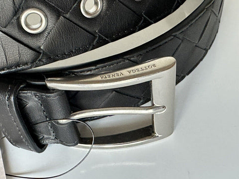 NWT $580 Bottega Veneta Intrecciato Nappa Leather Black Belt 44/110 IT 580673