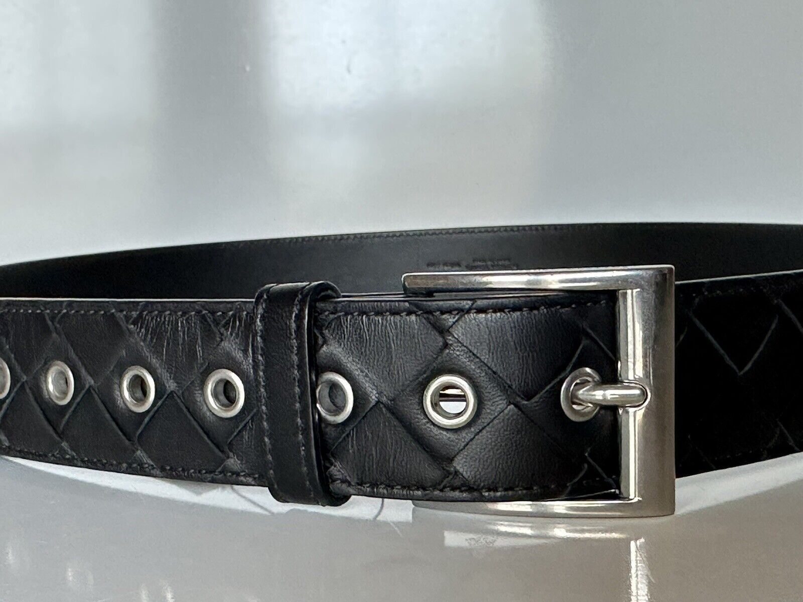 NWT $580 Bottega Veneta Intrecciato Nappa Leather Black Belt 44/110 IT 580673