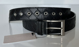 NWT 580 $ Bottega Veneta Intrecciato Nappaleder Schwarzer Gürtel 40/100 IT 580673 