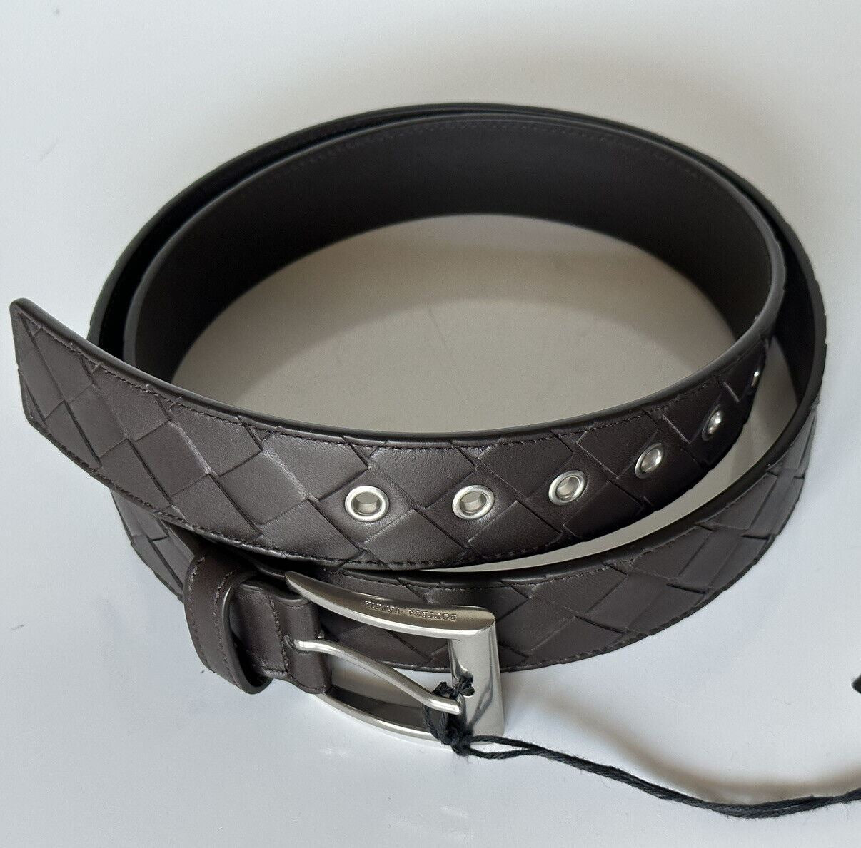 NWT $580 Bottega Veneta Intrecciato Nappa Leather Fondente Belt 44/110 IT 580673