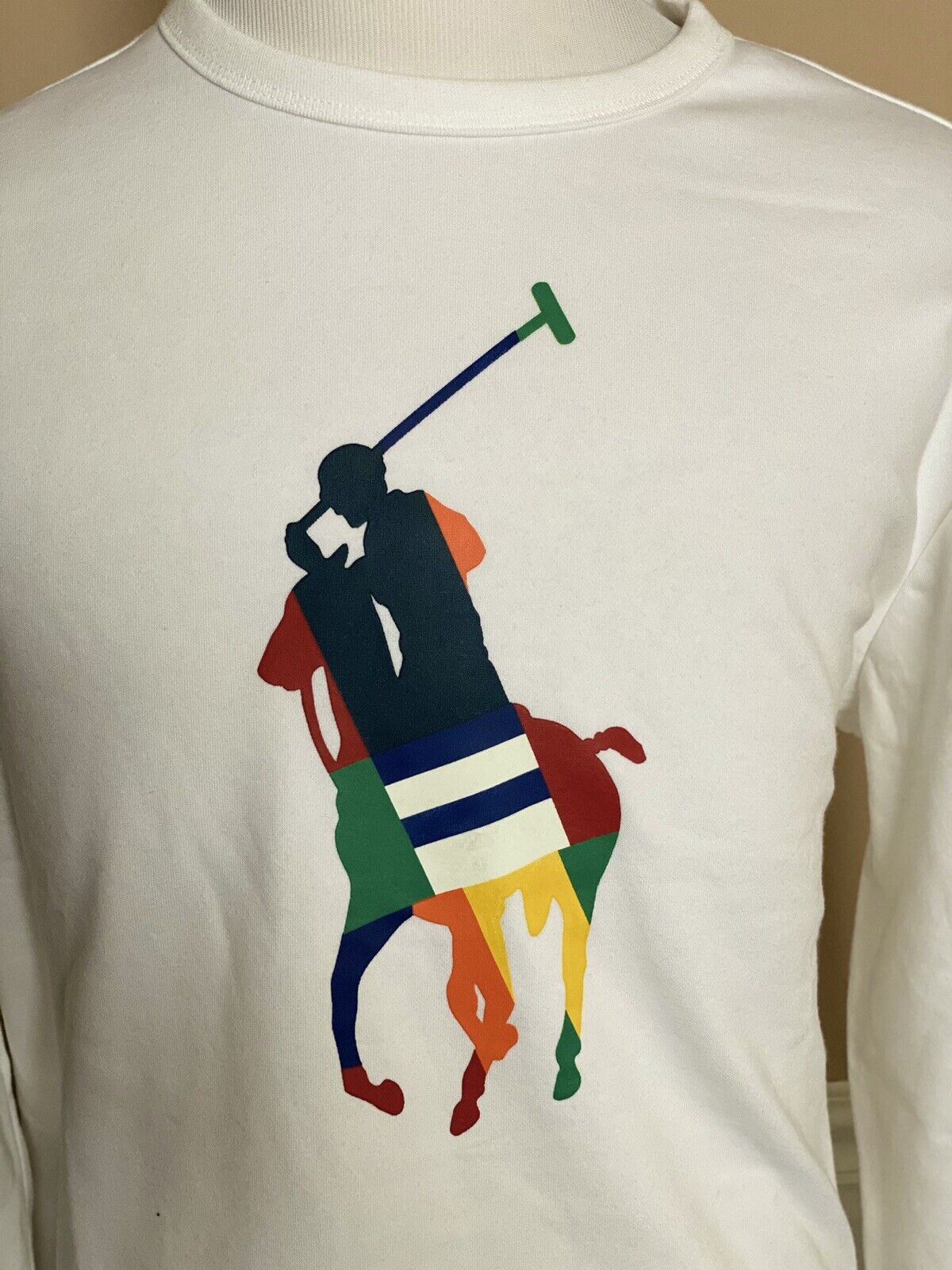 Neu mit Etikett: 110 $ Polo Ralph Lauren Polo-Logo-Fleece-Sweatshirt Weiß L/G 