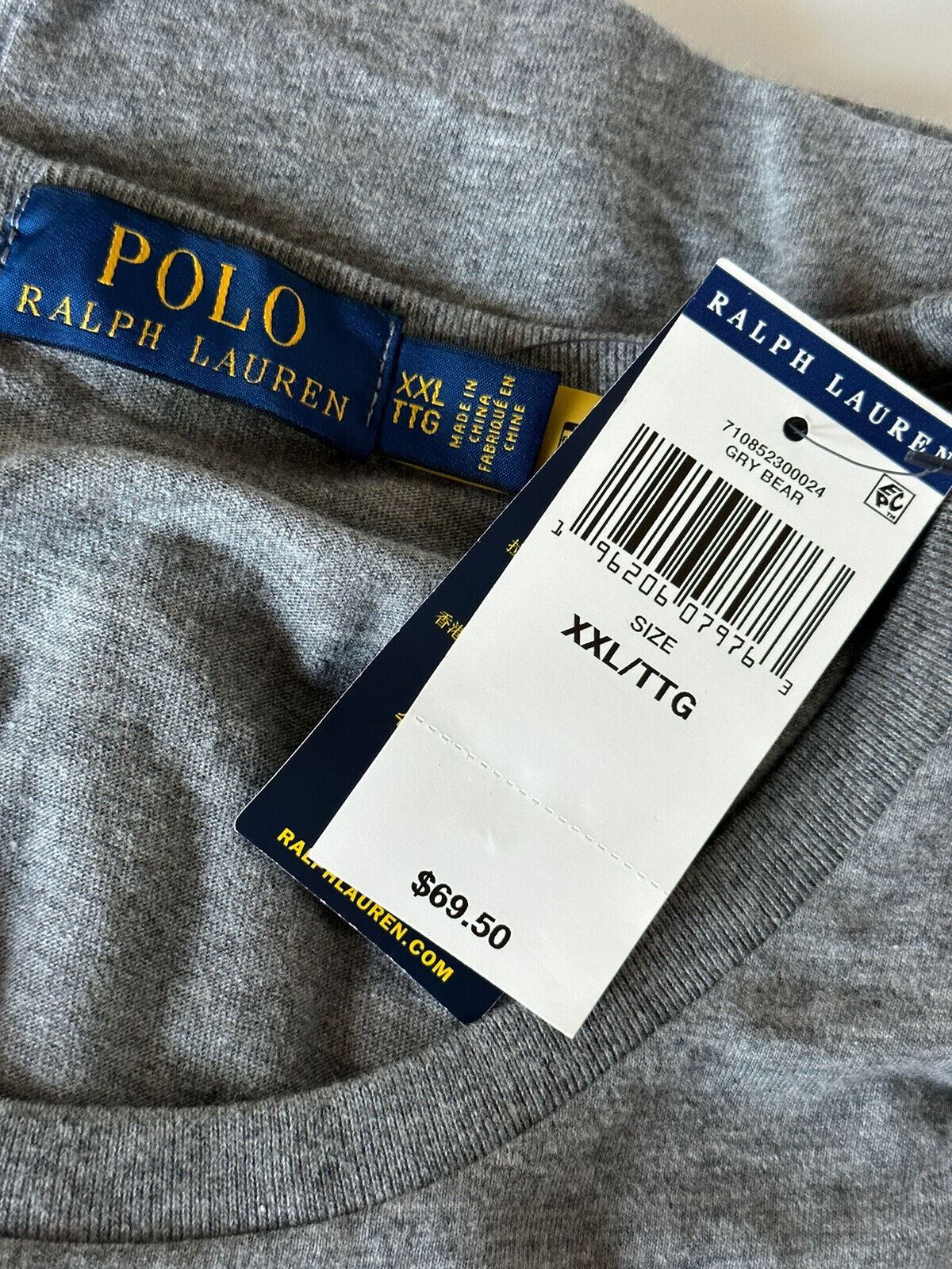 Хлопковая футболка NWT Polo Ralph Lauren Bear Серая 2XL/2TG