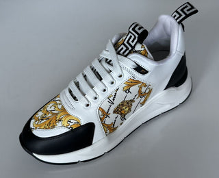 NIB $ 950 VERSACE Weiße Turnschuhe mit Barock-Print Größe 6 US (39 Euro) 1002781 Italien 