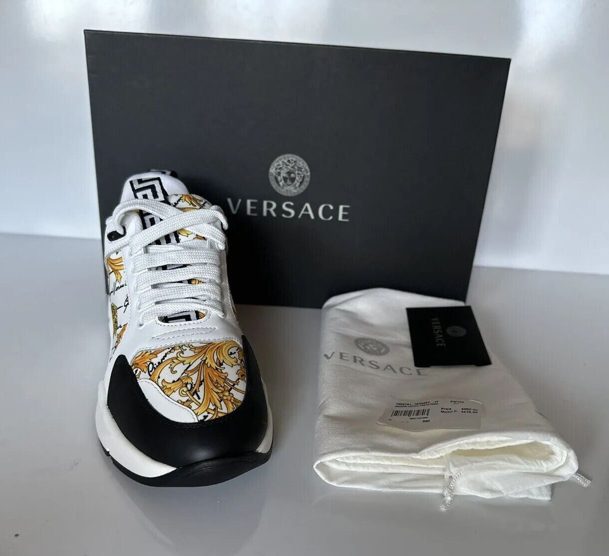 NIB $950 VERSACE Baroque Print White Sneakers Size 13 US (46 Euro) 1002781 IT