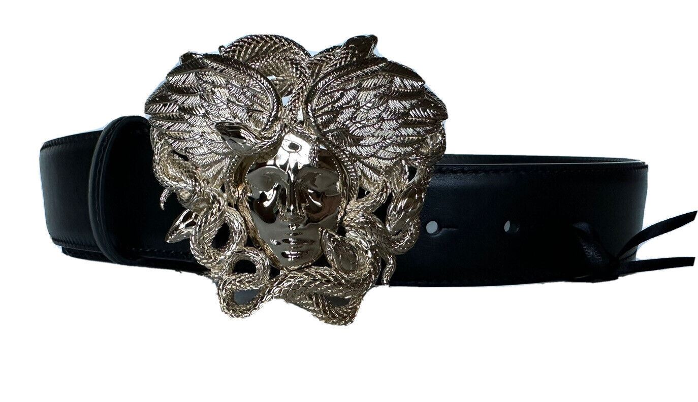 VERSACE BLACK LEATHER MEN'S BELT w/ GOLD MEDUSA BUCKLE 95/38 at 1stDibs