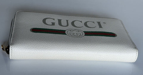 NWT Gucci G Web Gucci Print Zip Around  Ivory Card Medium Wallet 496317 Italy