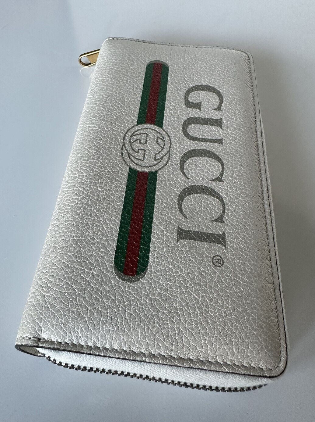 Neu mit Etikett: Gucci G Web Gucci Print Zip Around Ivory Card Medium Wallet 496317 Italien 