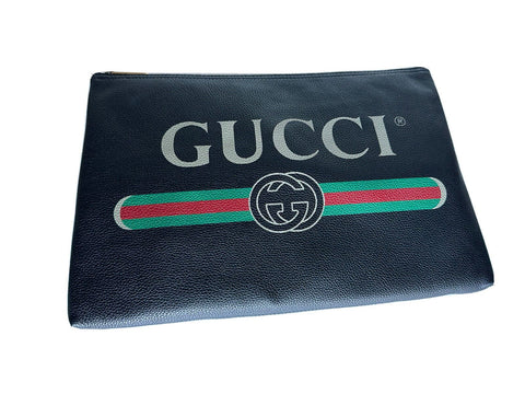 New Gucci G Web Gucci Print Zip Around Black Pouch Made in Italy