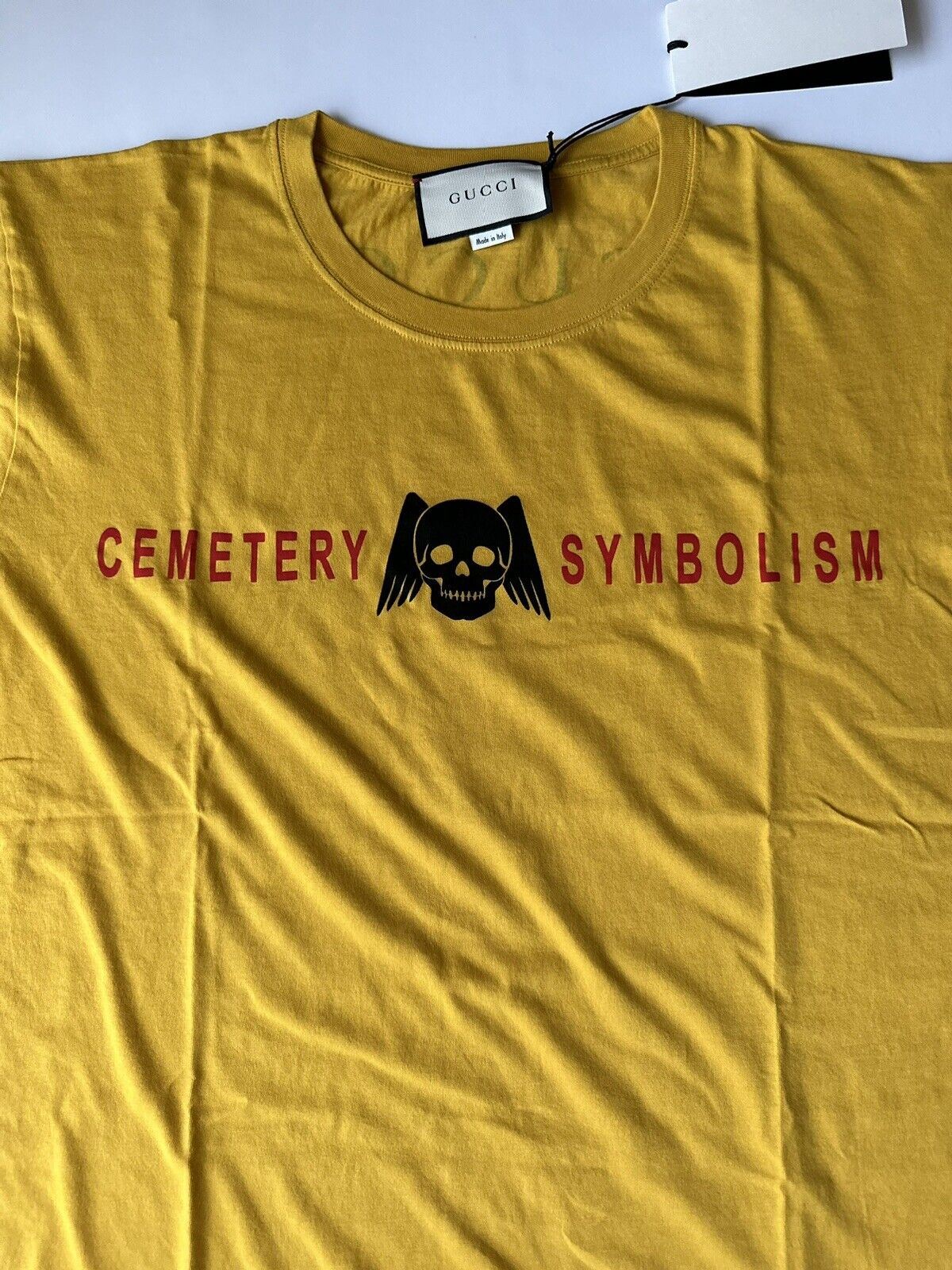 NWT Gucci Cemetery Symbolism Gelbes Baumwolljersey-T-Shirt L 493117 Hergestellt in Italien