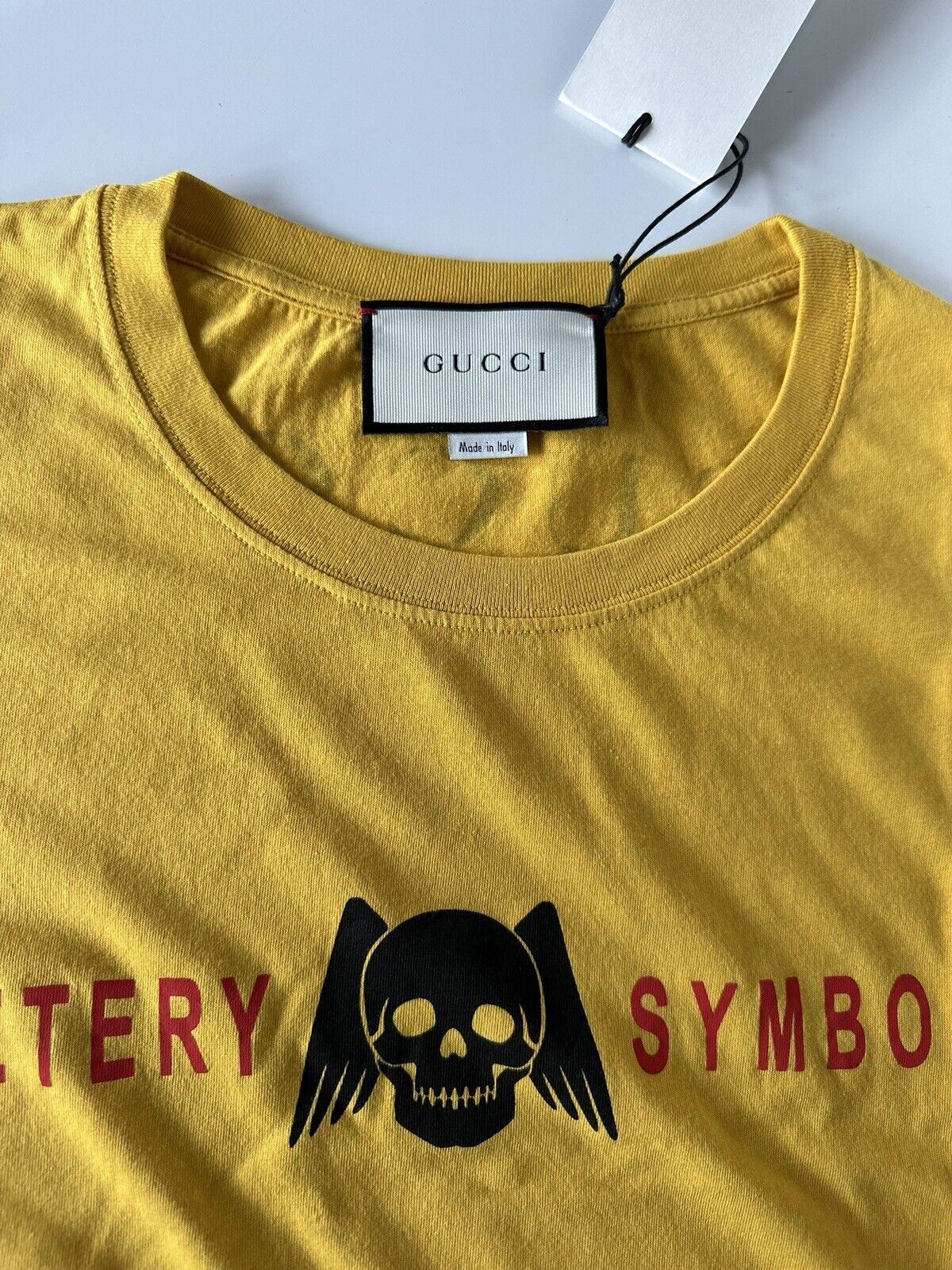 Желтая футболка из хлопкового трикотажа NWT Gucci Cemetery Symbolism L 493117 Сделано в Италии