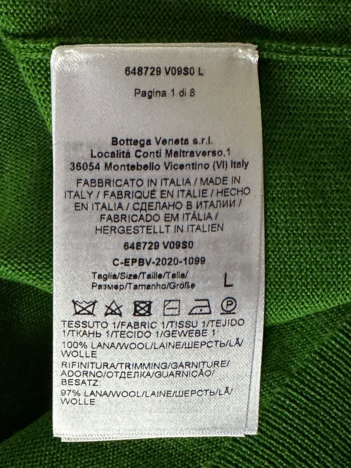 Женский зеленый шерстяной вязаный топ с открытыми пуговицами Bottega Veneta, средний вес, 1750 долларов США, 648729