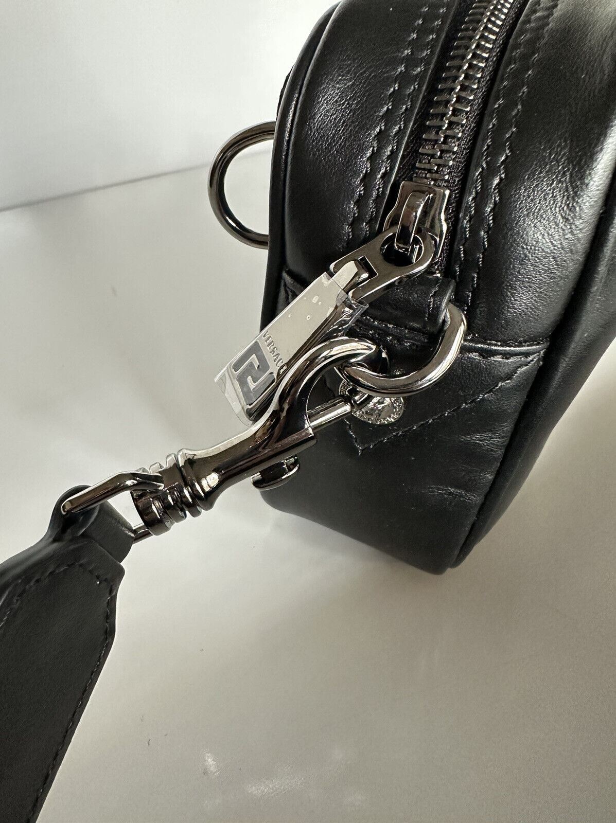 Мужская сумка через плечо из телячьей кожи Versace Injection Logo, NWT $1000, черная 1006180 