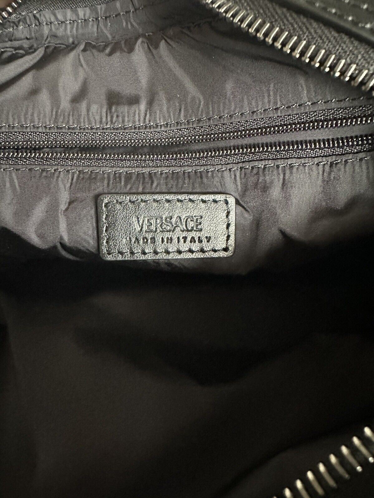 NWT $1000 Versace Injection Logo Men's Calf Leather Crossbody Bag Black 1006180
