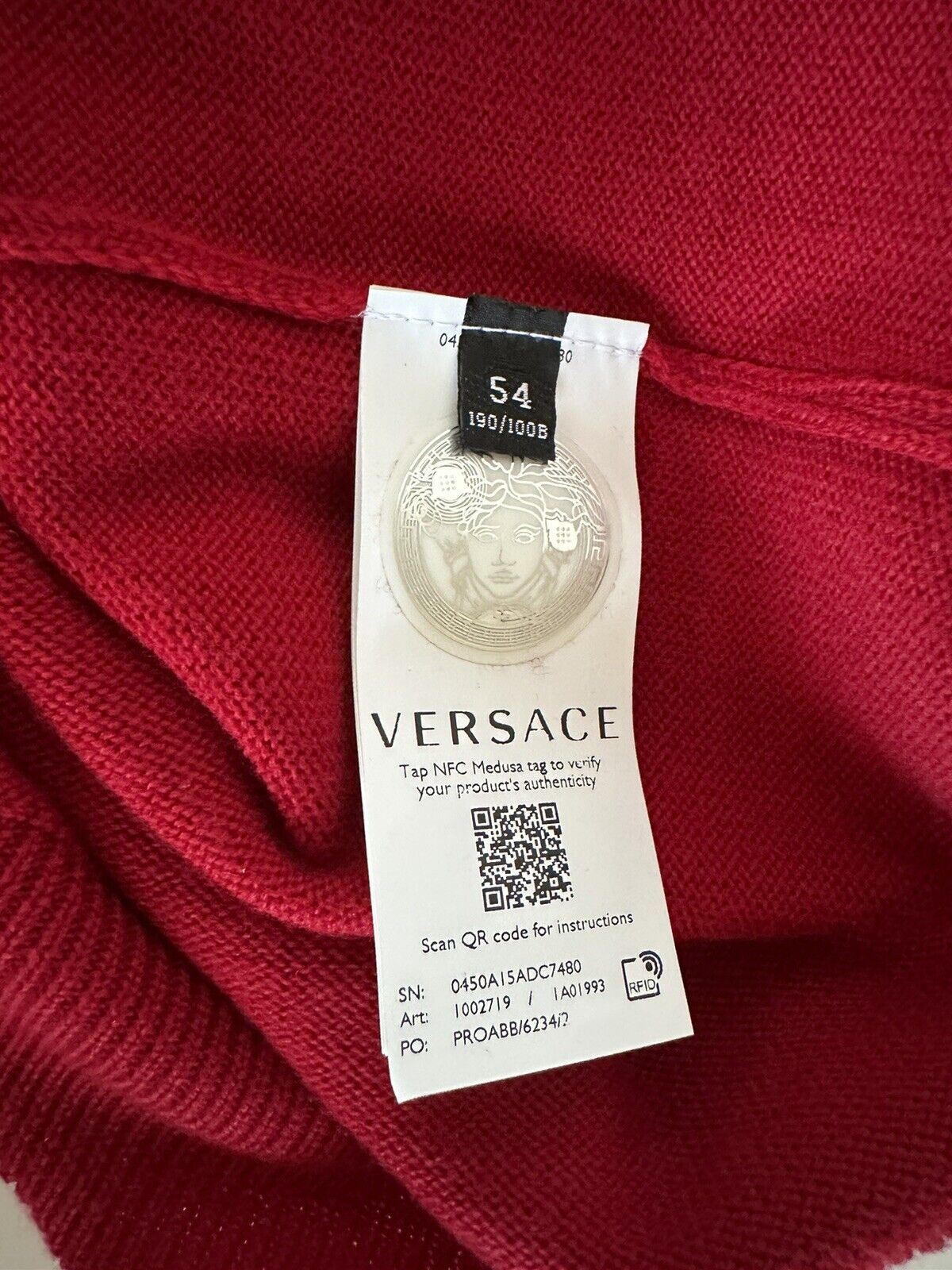 NWT 950 $ Versace Medusa Logo Wollstrickpullover Rot 54 (2XL) Italien 1002719 