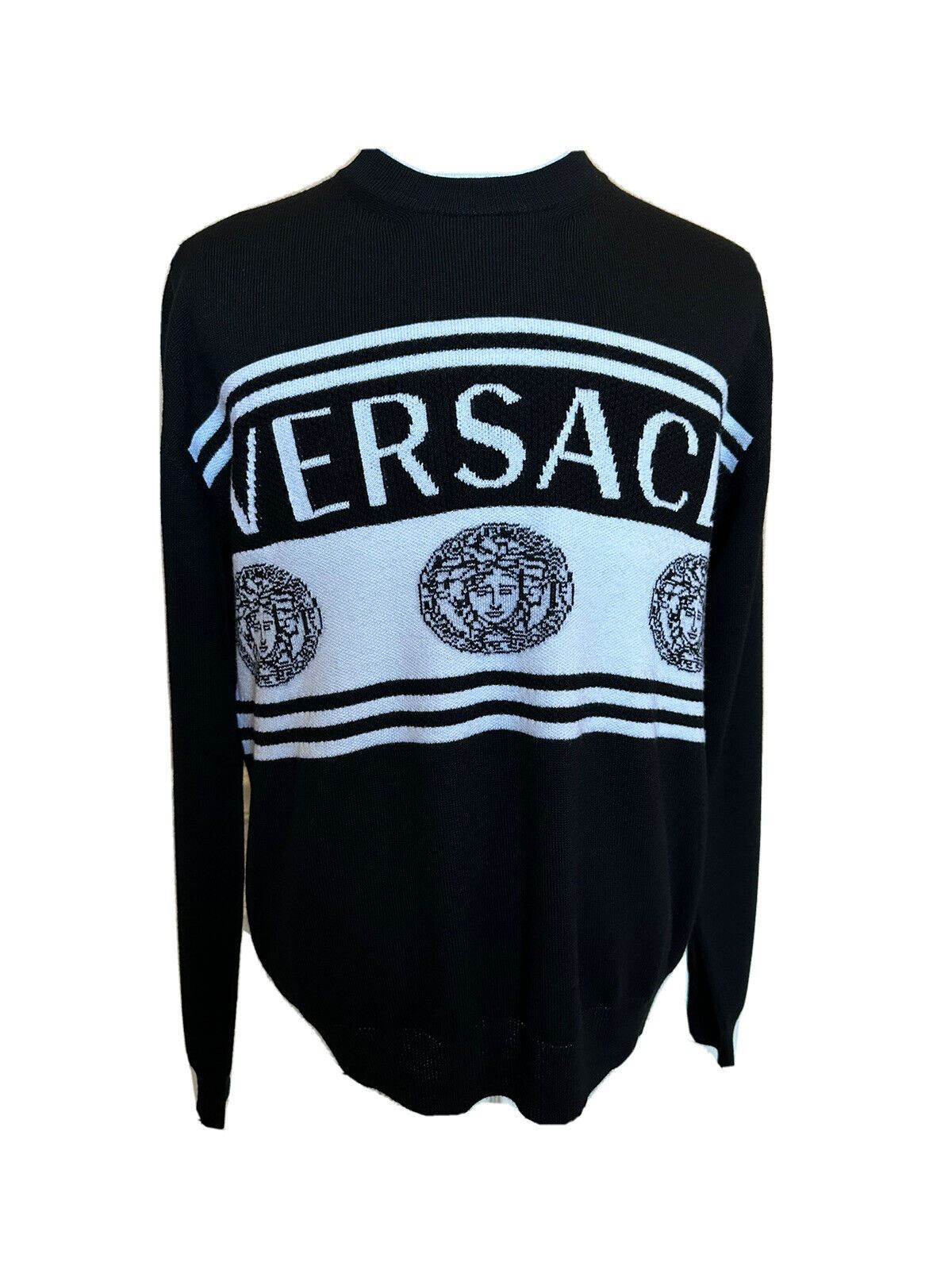 NWT $950 Versace Medusa Logo Wool Knit Sweater Black 52 (XL) Italy 1002719