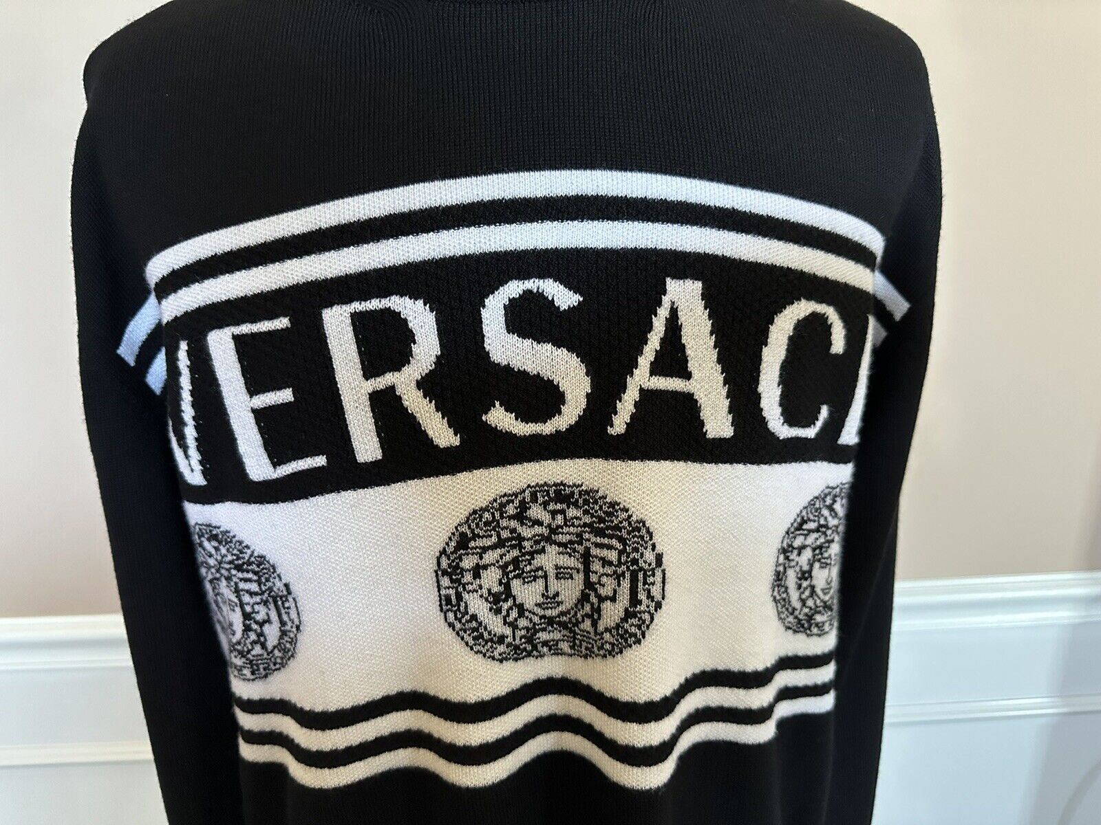 NWT 950 $ Versace Medusa Logo Wollstrickpullover Schwarz 52 (XL) Italien 1002719
