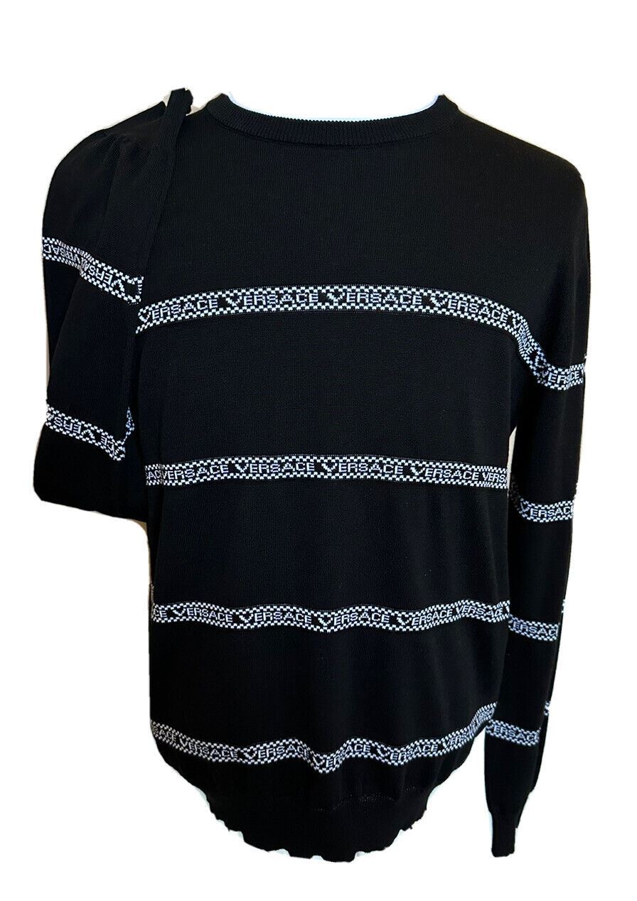 NWT $850 Versace Logo Cotton Knit Sweater Black 50 (Large) Italy A89468S