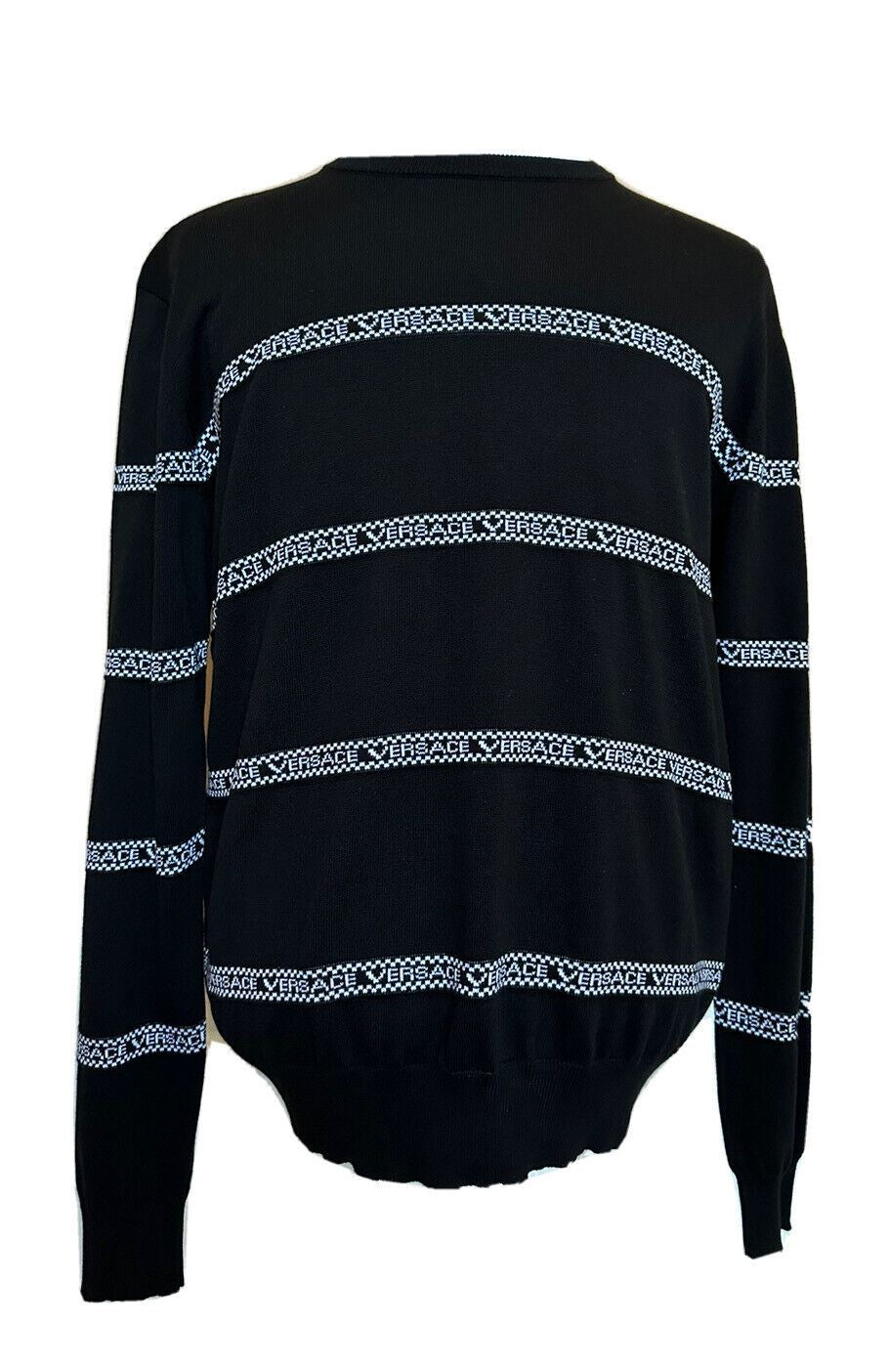 Neu mit Etikett: 850 $ Versace Logo Baumwollstrickpullover Schwarz 54 (2XL) Italien A89468S