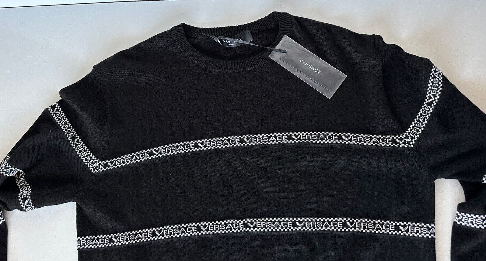 СЗТ $850 Versace Logo Хлопковый вязаный свитер Черный 54 (2XL) Италия A89468S
