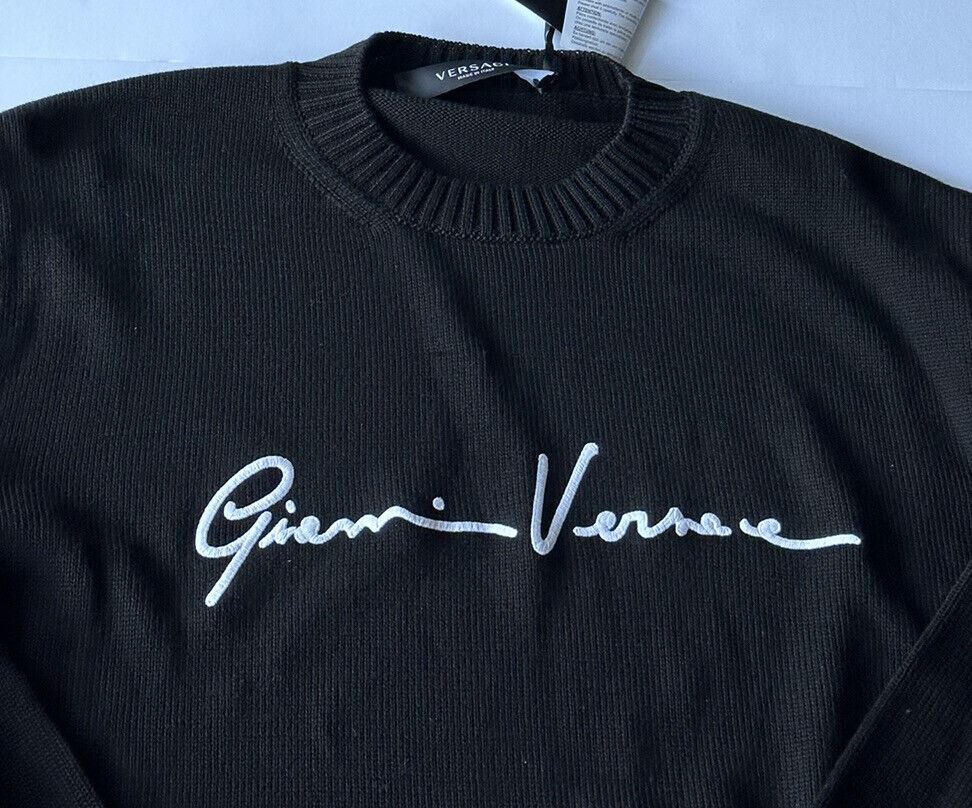 NWT $700 Versace Signature Хлопковый вязаный свитер, черный 50 (большой), Италия A85006