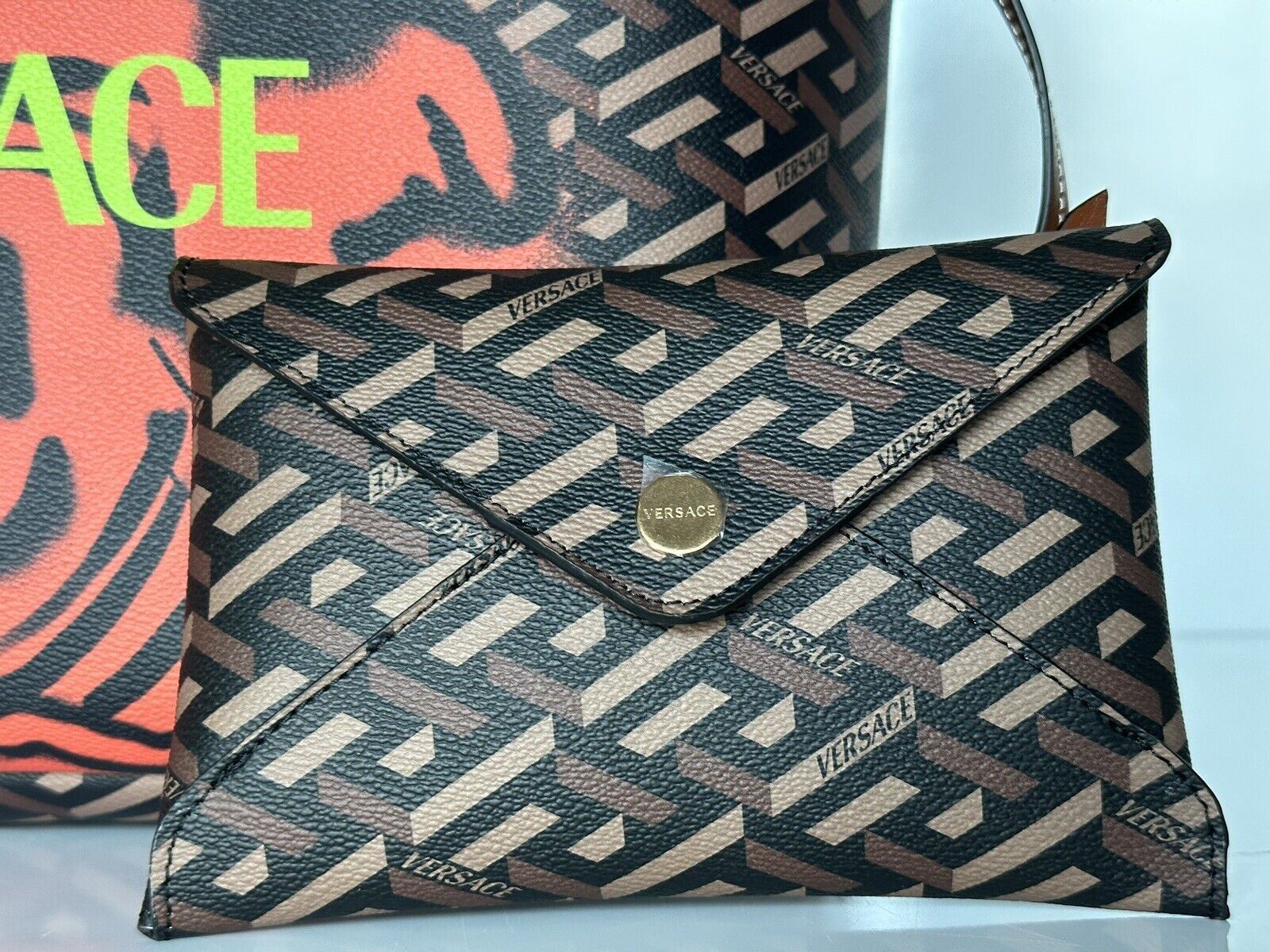 NWT Versace Greca Signature Smiley Medusa Tote Bag Removable Pouch IT 1008109