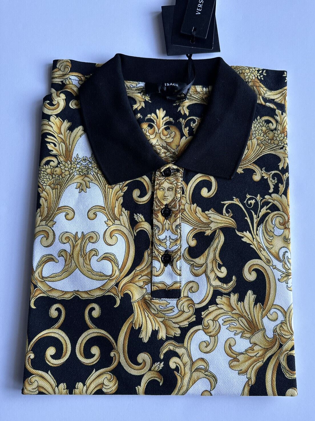 NWT $600 Versace Piquet Fabric Medusa Renaissance Polo Shirt 2XL 1008281