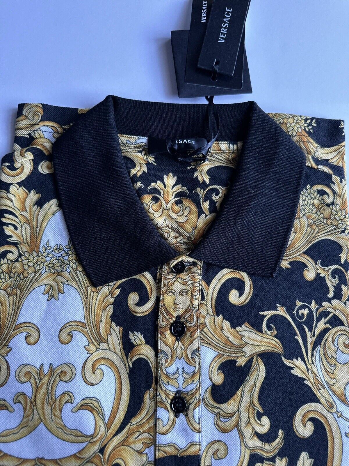 NWT $600 Versace Piquet Fabric Medusa Renaissance Polo Shirt 2XL 1008281