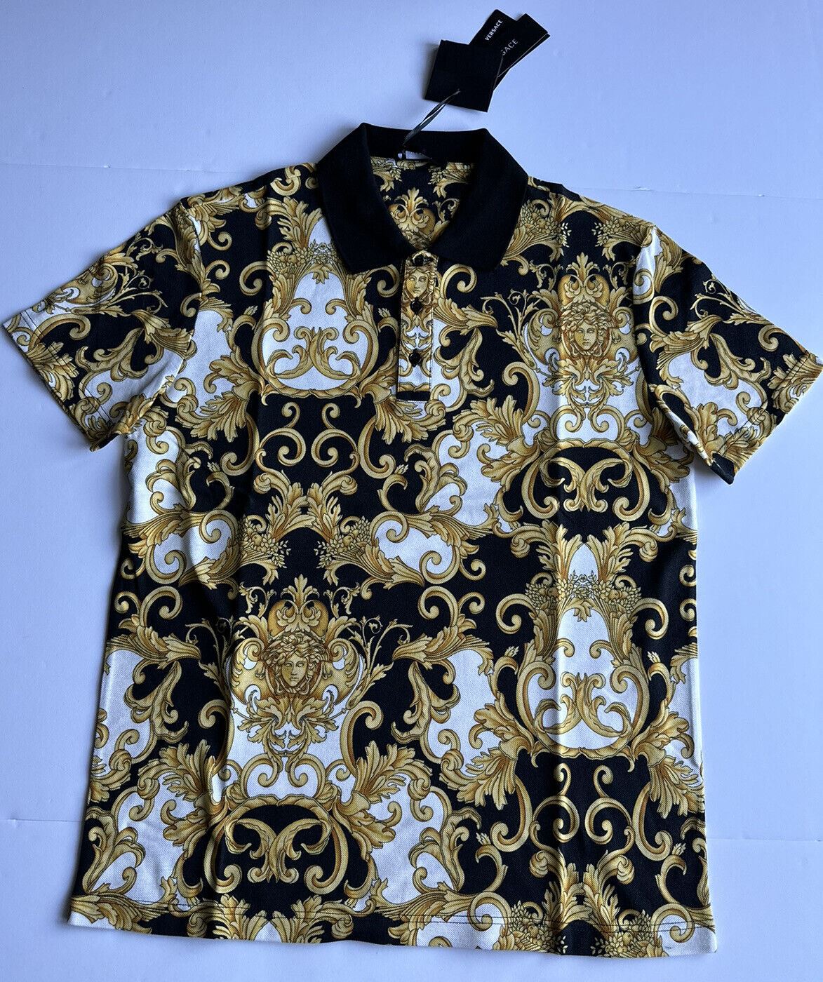 NWT $600 Versace Piquet Fabric Medusa Renaissance Polo Shirt 2XL 1008281