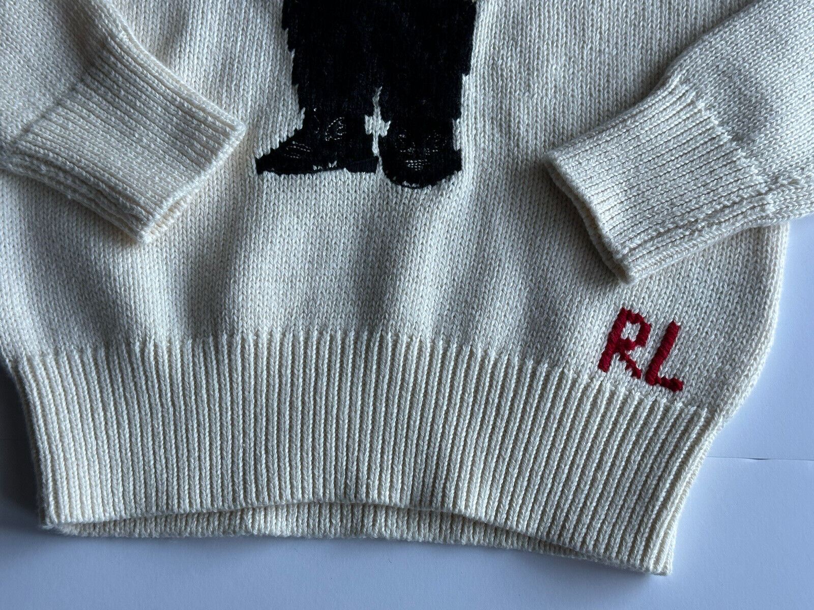 Neu mit Etikett: 165 $ Polo Ralph Lauren Mädchen-Baumwollpullover mit Bärenmotiv in Beige, Größe 6X 