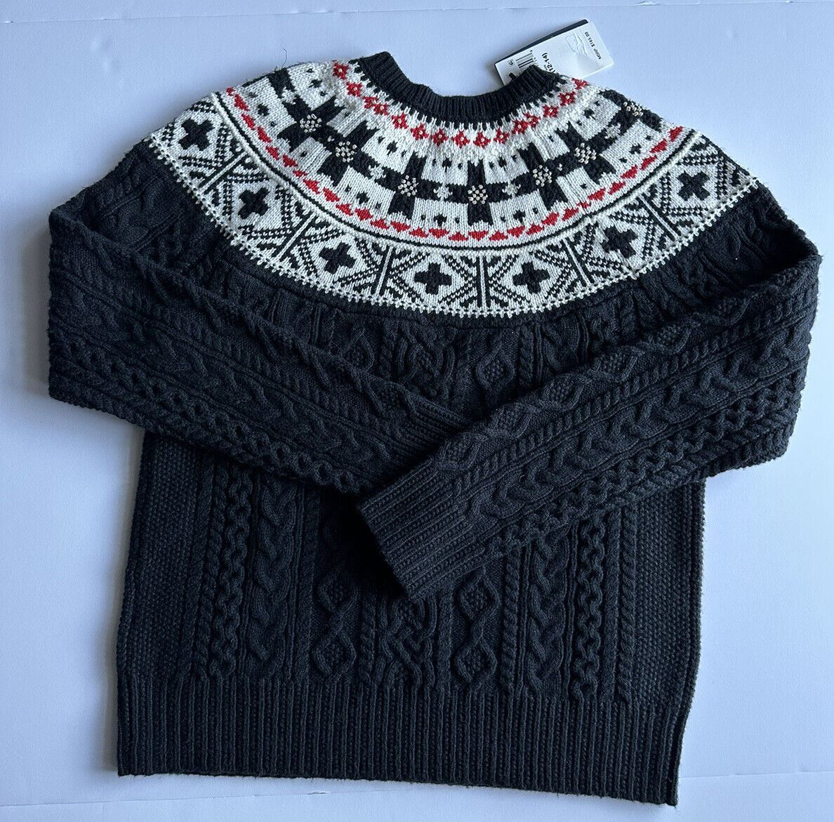 Neu mit Etikett: 165 $ Polo Ralph Lauren schwarzer Baumwoll-/Wollpullover für Mädchen, Größe L (12–14) 