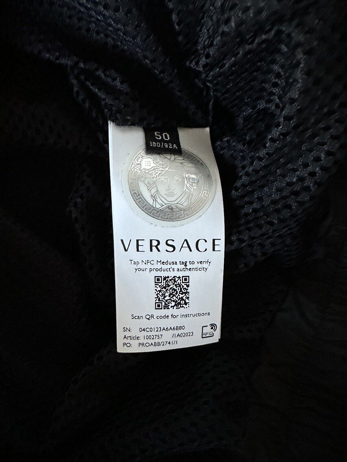 Neu mit Etikett: 1250 $ Versace Herren Barocco Nylonjacke Windjacke Schwarz 50 (Groß) 1002757 