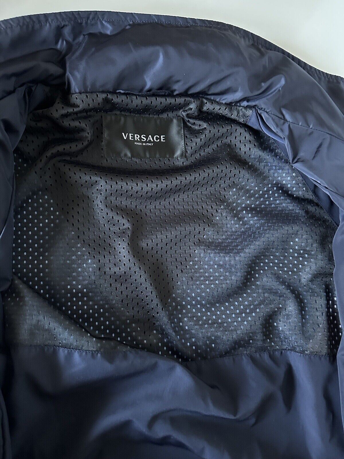 NWT $1295 Versace Mens Nylon Jacket Windbreaker Blue 48 (M - oversized) 1001030