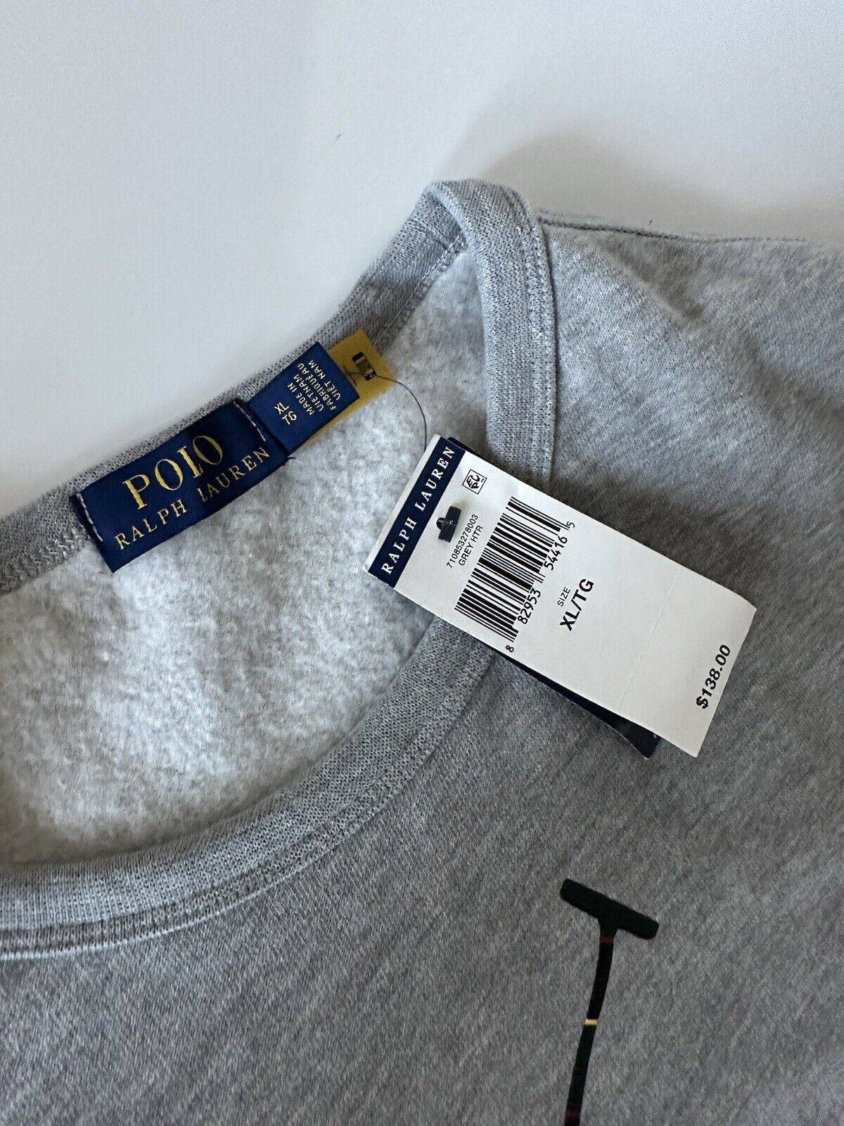 Neu mit Etikett: 138 $ Polo Ralph Lauren Polo-Logo-Fleece-Sweatshirt Grau XL/TG 