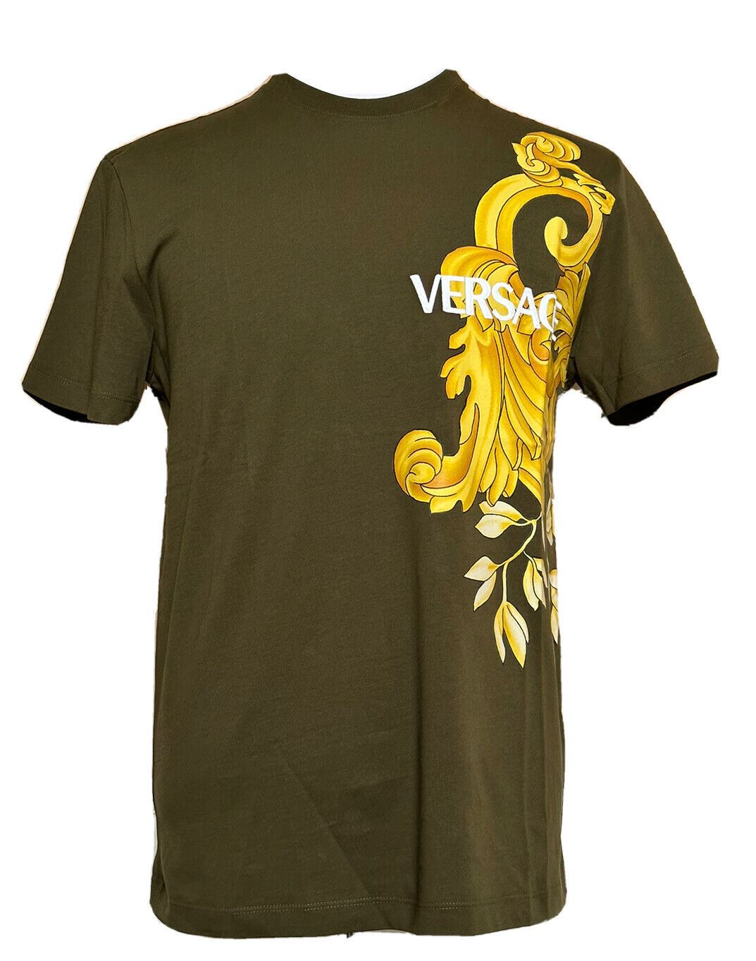 NWT Versace Футболка из джерси цвета хаки с вышитым логотипом Versace, 2XL 1008280