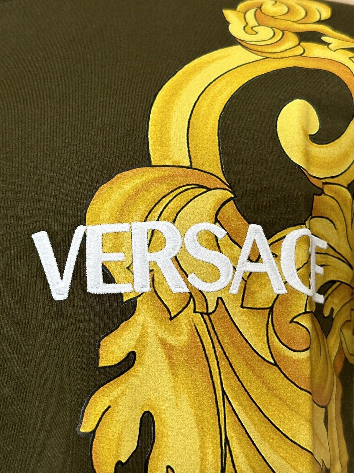 Neu mit Etikett: Versace gesticktes Versace-Logo, Khaki-Jersey-T-Shirt 2XL 1008280