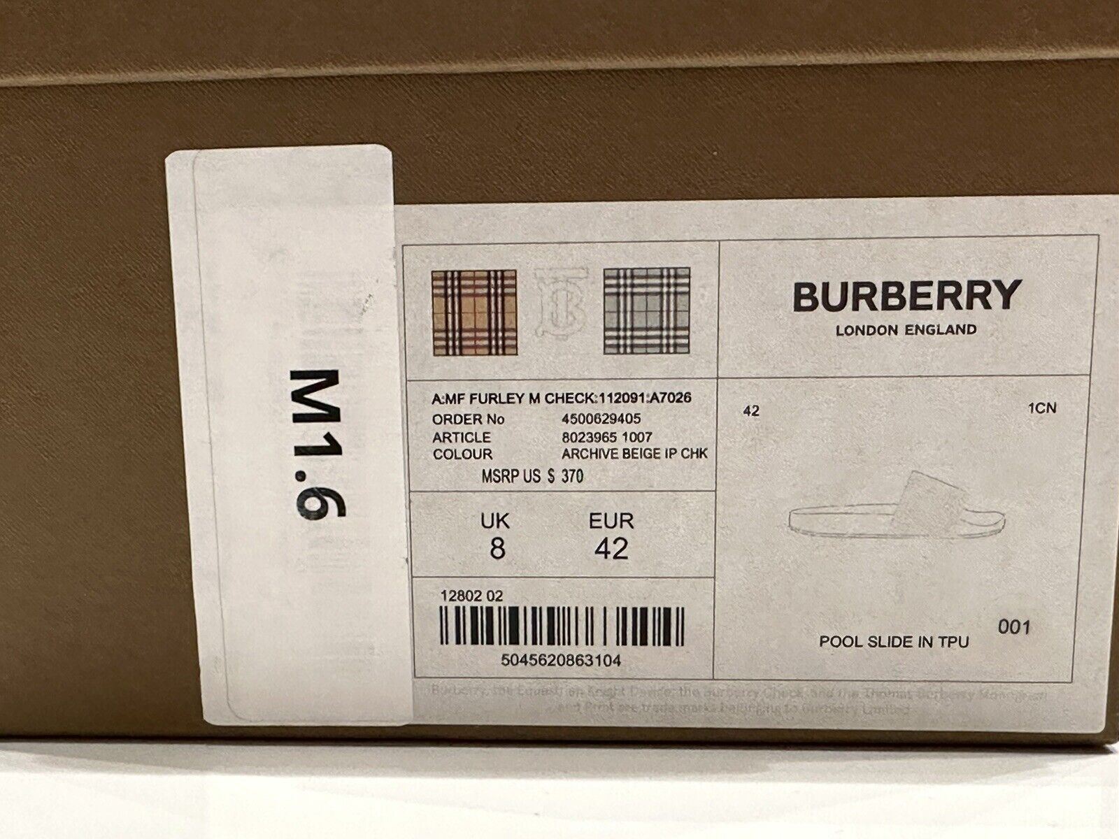 NIB Burberry Vintage Check Archive Beige Slide Sandals 9 US (42 Euro) 8023965
