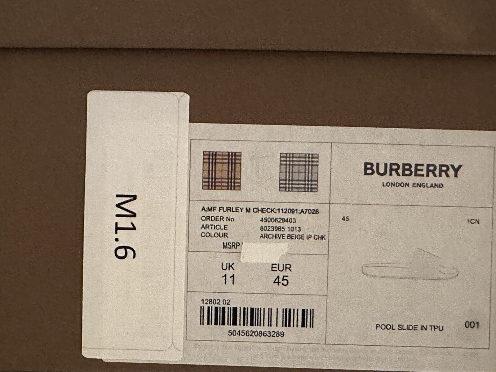 NIB Burberry Vintage Check Archive Beige Slide Sandals 12 US (45 Euro) 8023965