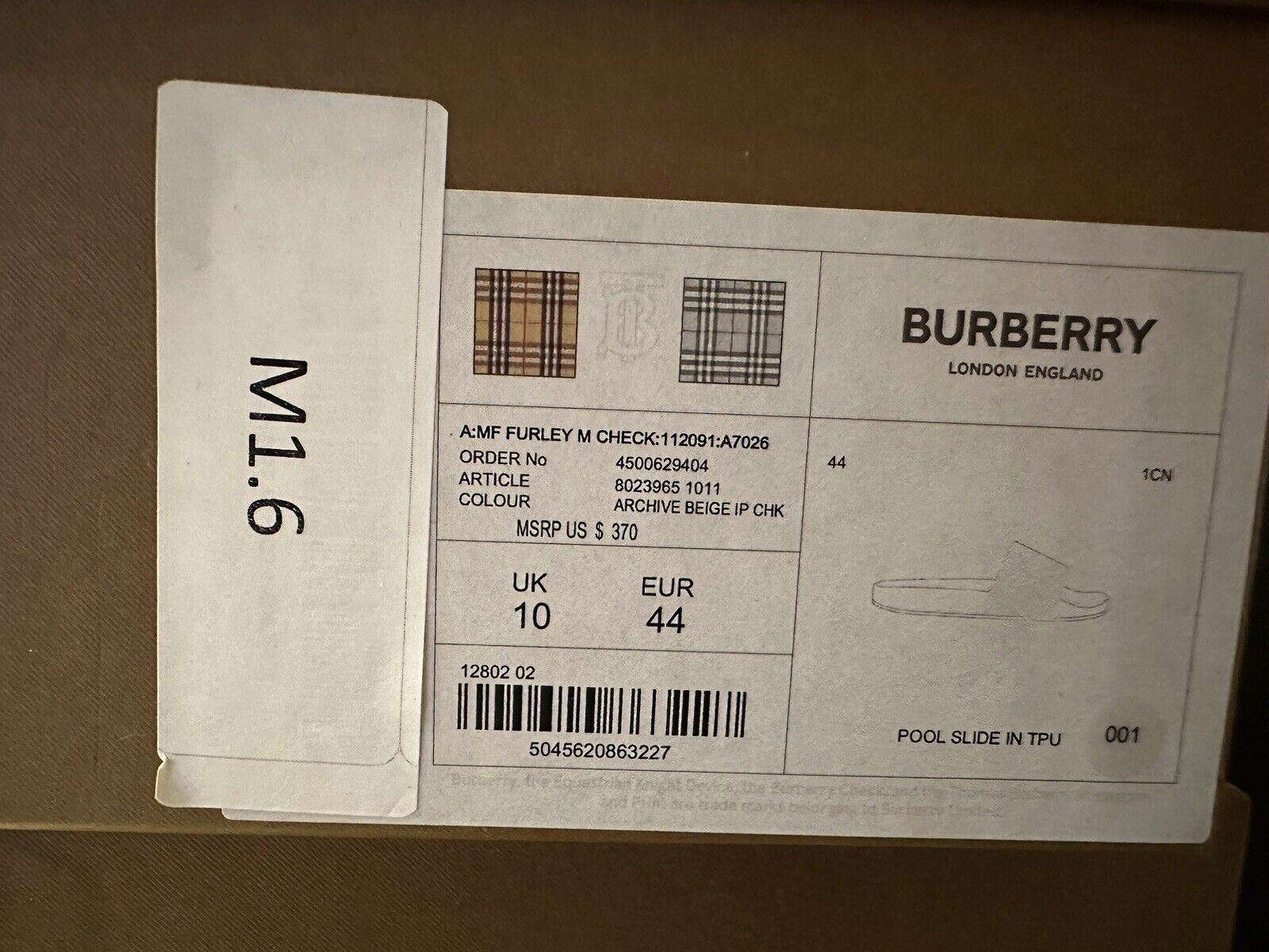 NIB Burberry Vintage Check Archive Beige Slide Sandals 11 US (44 Euro) 8023965