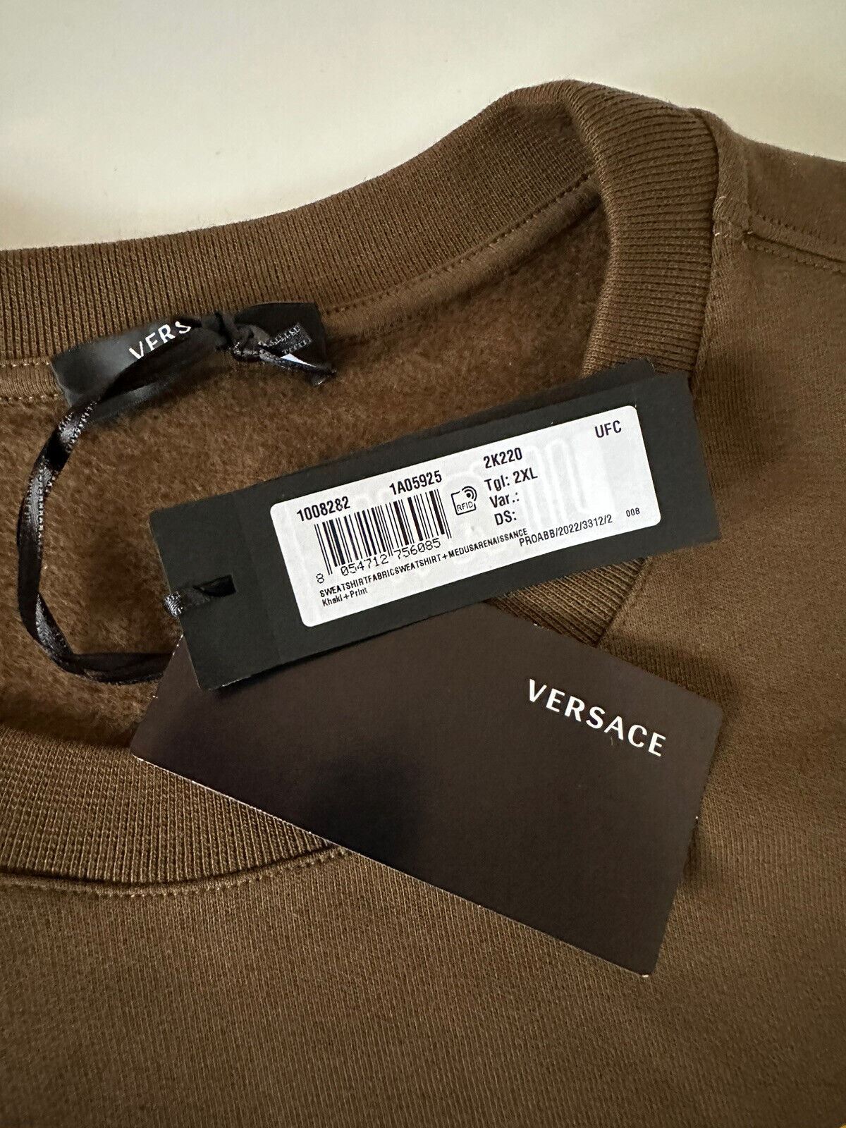 СЗТ $850 Versace Хлопковый свитшот цвета хаки Medusa Renaissance 2XL 1008282 
